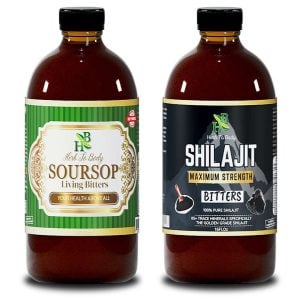 Shilajit and Soursop Bitter combo pack — front view of both bottles